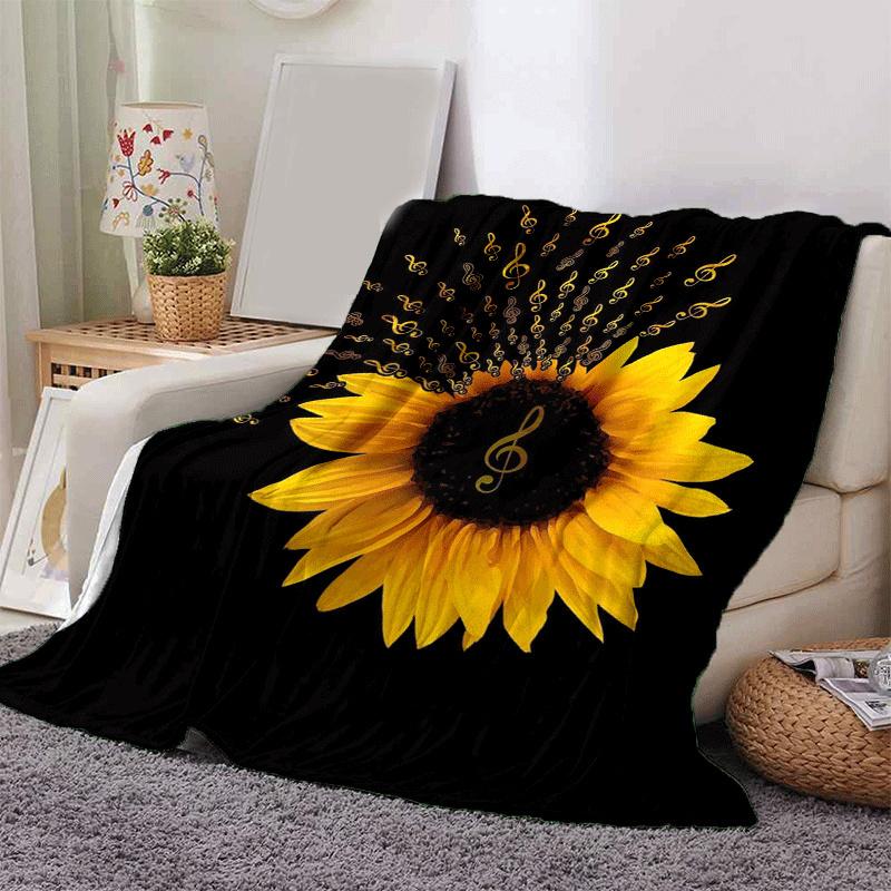1pc Sunflower Printing Lightweight Flannel Blanket, Comfortable and Warm Blanket, for Camping Sofa Bed and Couch Office, Suitable for Gift Bl