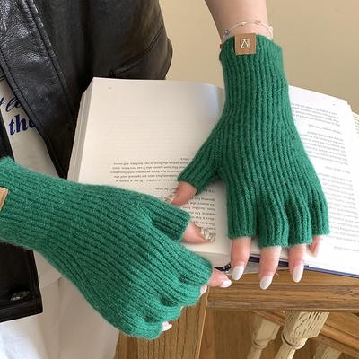New Fashionable Simple Solid Color Half Finger Gloves Minimalist Touch Screen Knitted Gloves Autumn and Winter Palm Warm Gloves