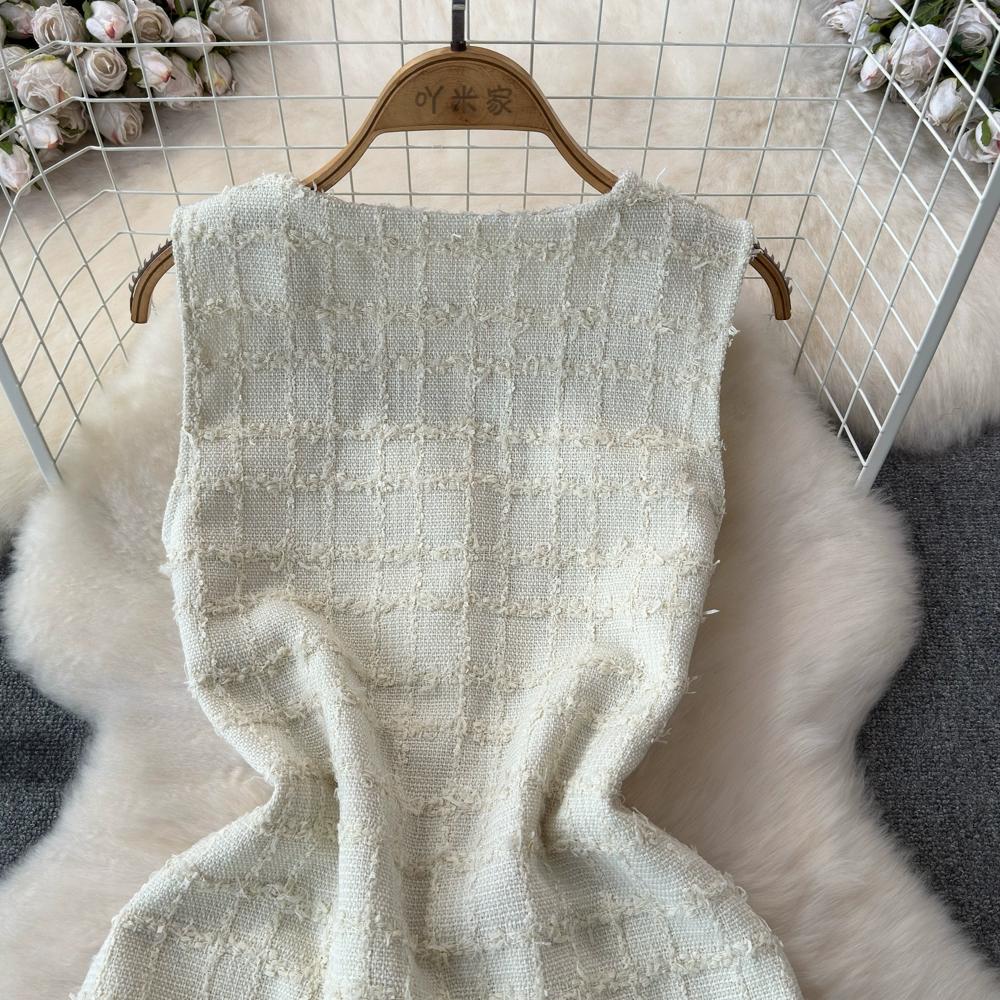 Letní ženy Sladké kostkované tvídové tvídové šaty do kanceláře Work Party Mini Krátká vesta