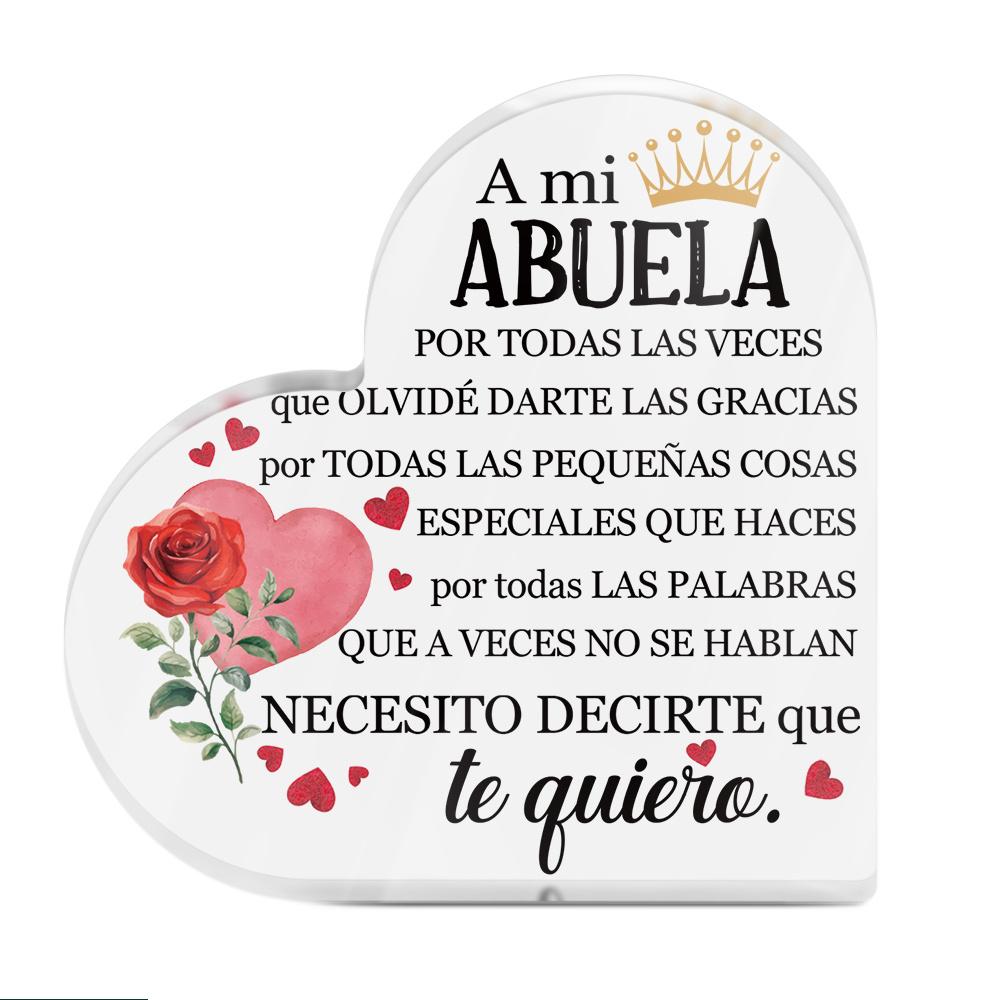 

Spanish Heart-Shaped Acrylic Sign A Mi Abuela - Bilingual Grandma Gift with Crown & Red Rose Design, Spanish-Language Grandmother Poem, Ideal for Ea 10*10cm