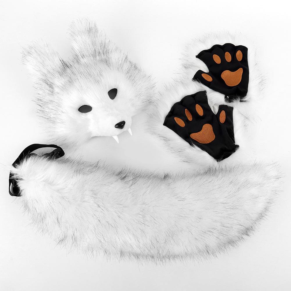 Vos Wolf Masker en Staart Set Voor Meisjes Halloween Kat Masker Staart Cosplay Vos Masker Wolf Staart Kostuums Accessoires Voor Feest