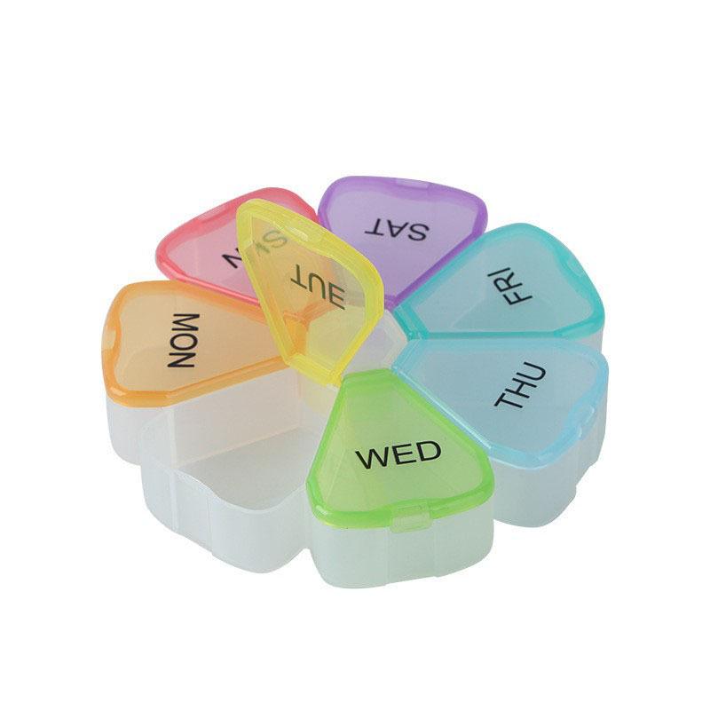 Portable 7-Compartment Weekly Pill Organizer, Petal-Shaped Supplement Dispenser
