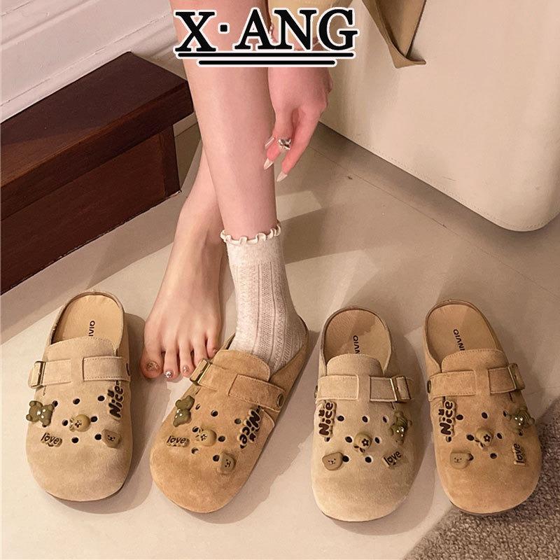 Leather Platform Women's Shoes Spring and Summer New Bag Head Half Slippers Wear Sandals Hole Shoes Single Shoes