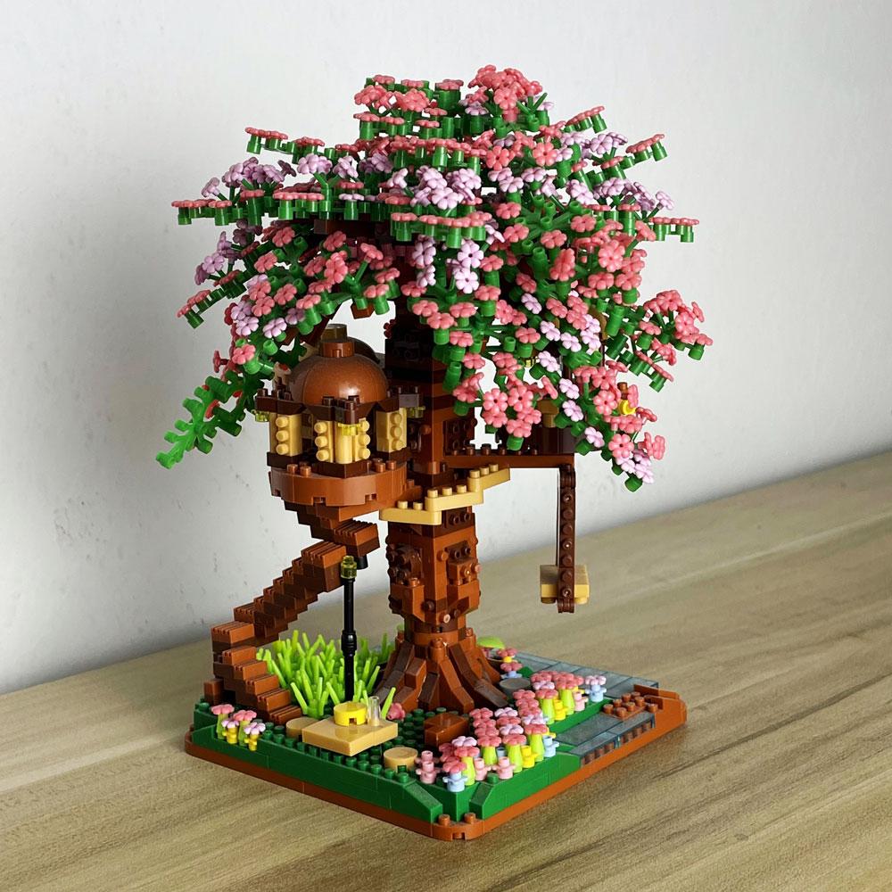 Knew Built Mini Sakura Tree House Building Blocks City Street View Cherry Blossom Model Build Brick Assemble Toys Children Gift