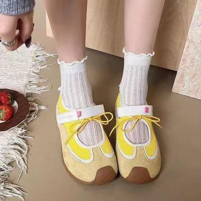 Women's Shoes Spring and Summer Lace-up New Color Matching Casual Sports Shoes Flat Heel Retro Student