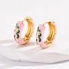 Vintage New Trend Colorful Enamel Flowers Cute Huggies Hoop Earrings for Women Boho Unique Round Ear Buckle Fashion Jewelry Gift