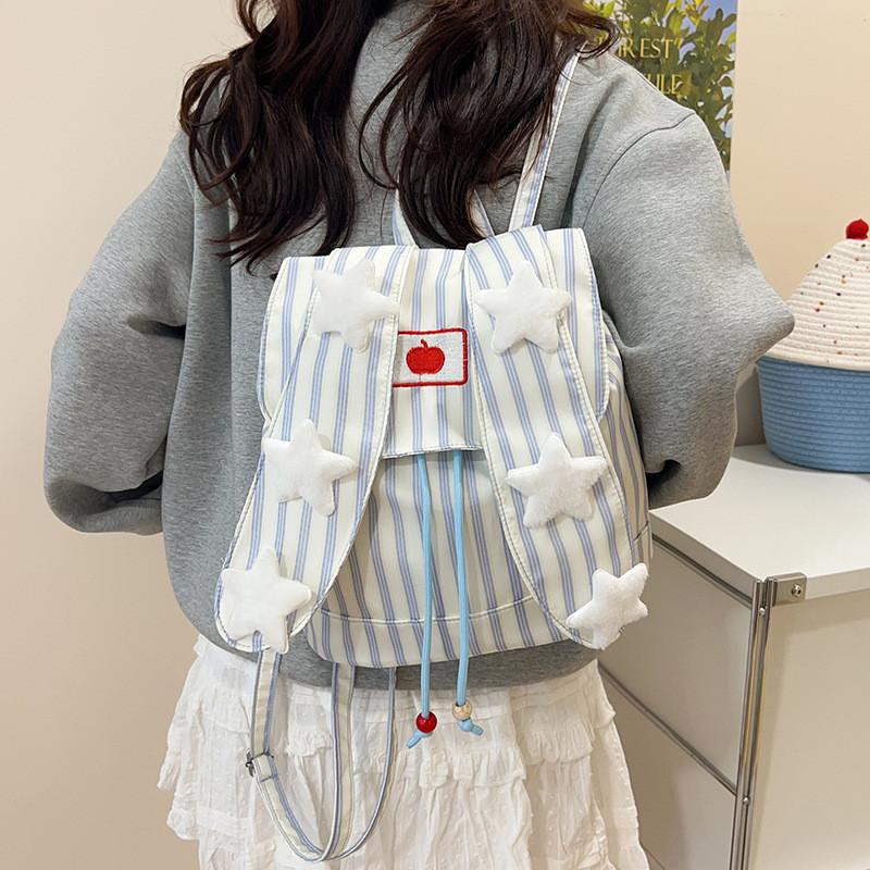 Cute Bunny Ear Backpack Large Capacity Nylon School Bag For Daily Use