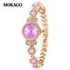 Mokago Women's Quartz Alloy Temperament Watch with Full Diamond Crown and Bracelet - Waterproof Light Luxury