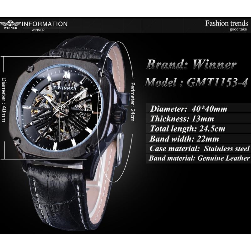 WINNER Men's Fashion Casual Hollow Out Mechanical Movement Waterproof Automatic Mechanical Watch