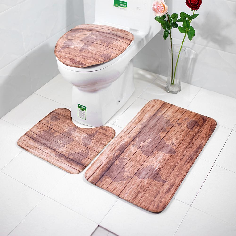 3pcs Water Absorption Mat Toilet Seat Cover Non-Slip Bath Pad Home Decor