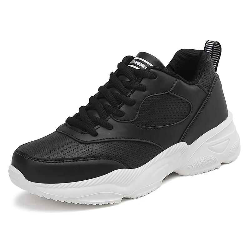 Fashion Comfortable Women Sports Shoes Black Leather Running Womens Sneakers Women Designer Outdoor Walking Shoes Size 41 Thick Sole