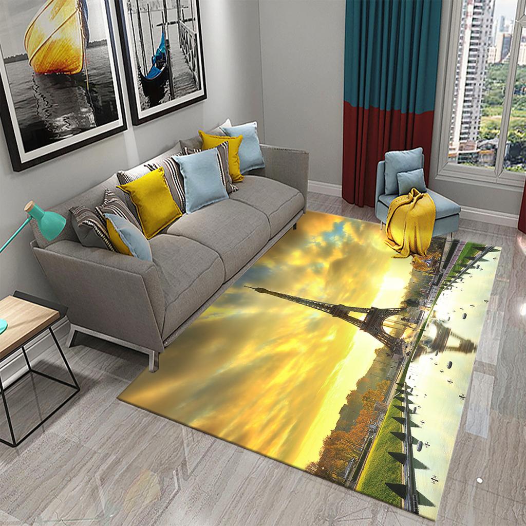 3D Romantic Paris Eiffel Tower Carpets for Living Room Bedroom Bathroom Entrance Non-Slip Rug Decor Kitchen Floor Mat Doormat