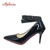 Fashion Aphixta 2cm Flock Belt Buckle Black High 12cm/10cm/7cm Stiletto Heels Pumps Women Shoes Pointed Toe Party Super Big Size 49 50