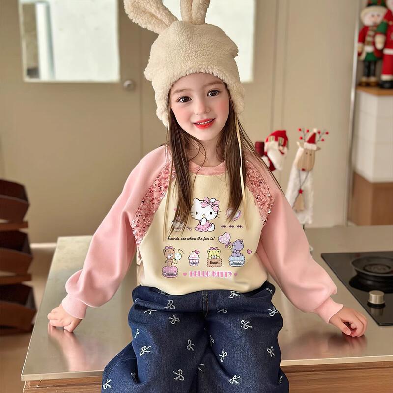 Hello Kitty Girls' Velvet Sequin Pullover Sweatshirt
