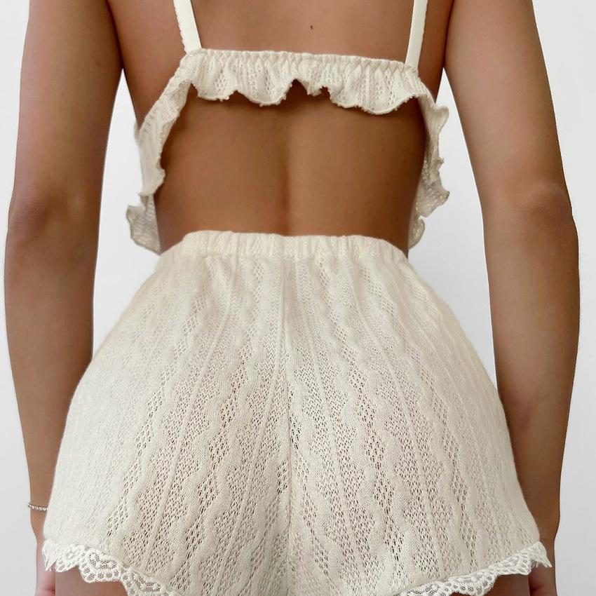 Summer Sexy Skeleton Pajamas Two-piece Lace Lace Camisole Vest Shorts Ladies Homewear