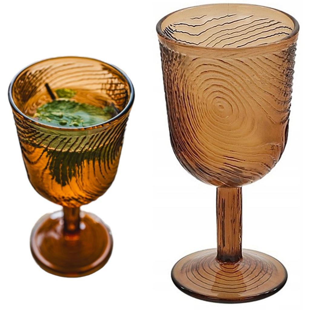 Wine Glass Glass Wood Slice Pattern Arbre Brown Design