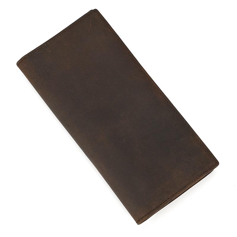 RFID Leather Long Wallet Retro Crazy Horse Leather Long Leather Zipper Wallet Multi Card Mens Long Purse Husband Father Gift