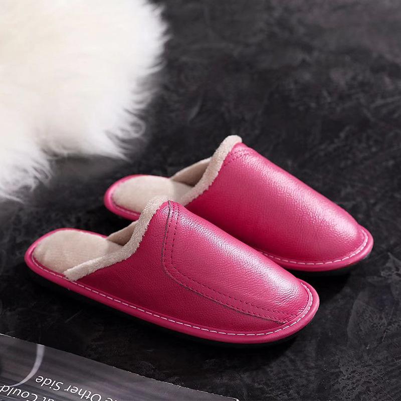 Fashion Autumn and Winter Slippers for Men and Women Indoor Leather Slippers for Home Leisure Thickened Top Layer Leather Slippers
