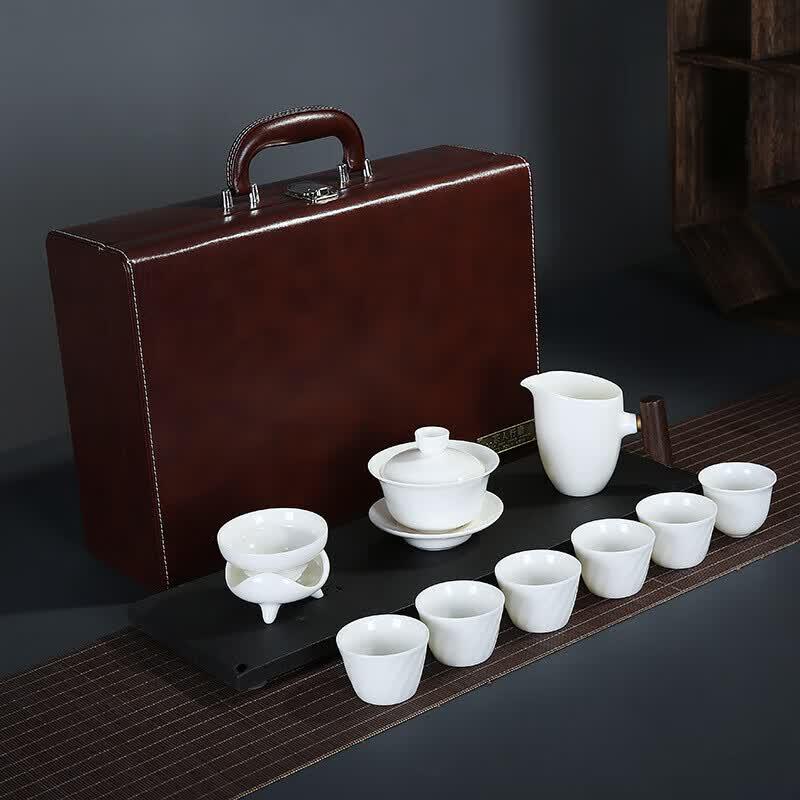 Tea Ceremony Mutton-Fat Jade White Porcelain Kung Fu Tea Set