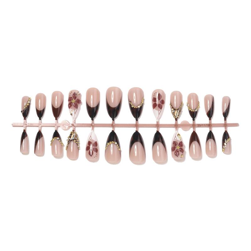 Cross-border 3D three-dimensional new luxury red-brown carved manicure nail piece, leopard print almond type wearing nail piece, advanced sense