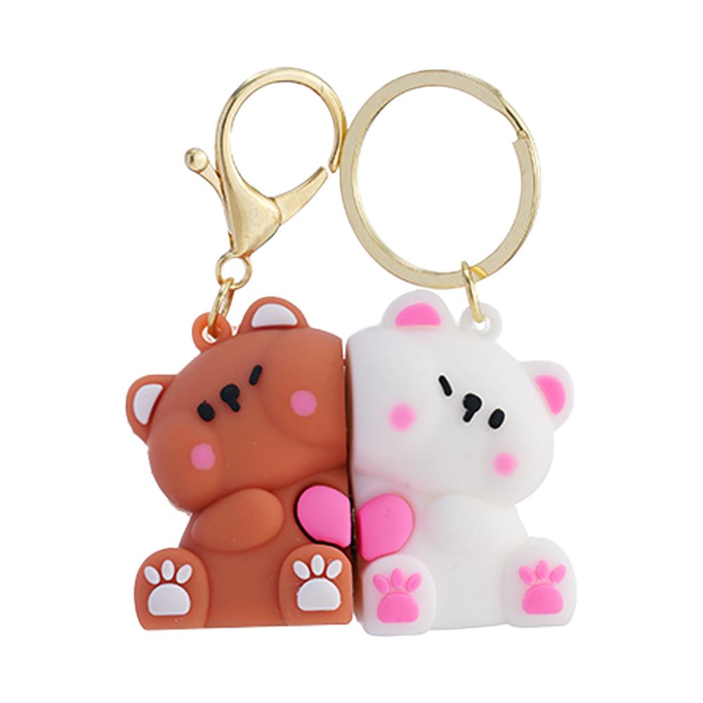 1Pair Cute Resin Bear Couple Magnetic Keychain Cartoon Animal Doll Bag Pendant Kawaii Key Chains Gifts Lovers Ornaments