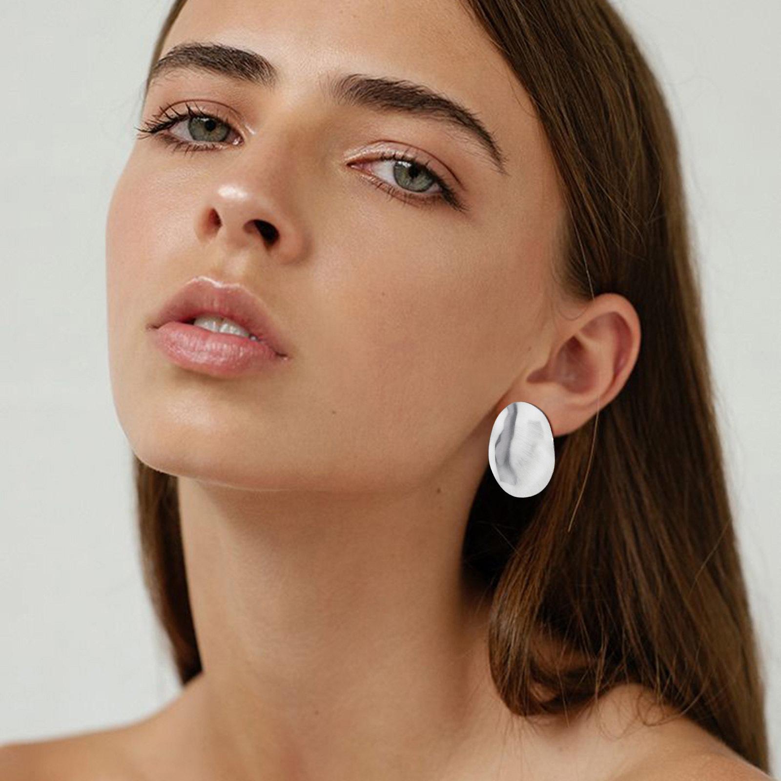 

Matt Large Stainless Steel Stud Earring for Women, Pairs Chic Oval Irregular Ear Jewely