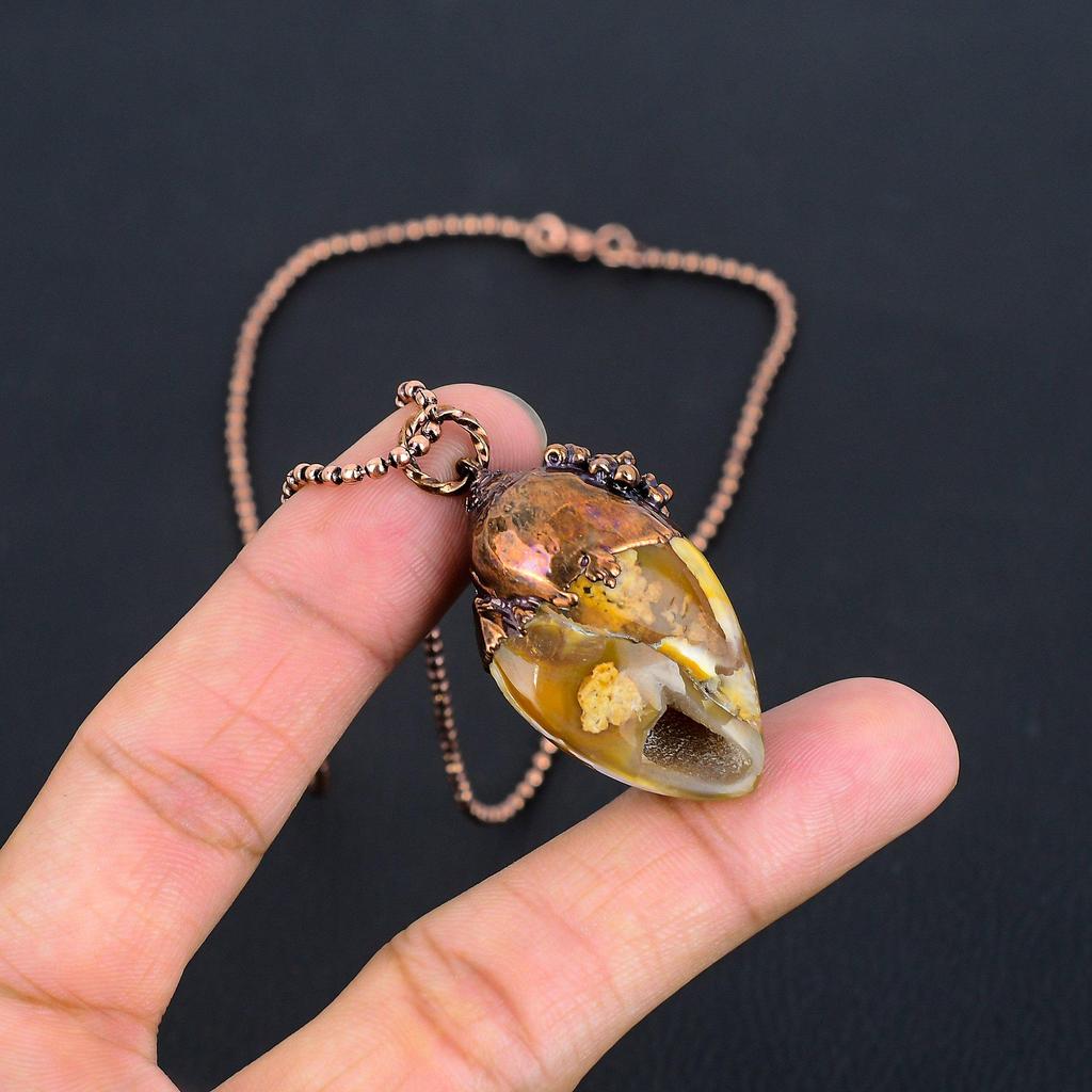 Botswana Agate Jewelry, Copper Electroformed Pendant Handmade Gemstone Jewelry, Gifts For Wedding Pendant