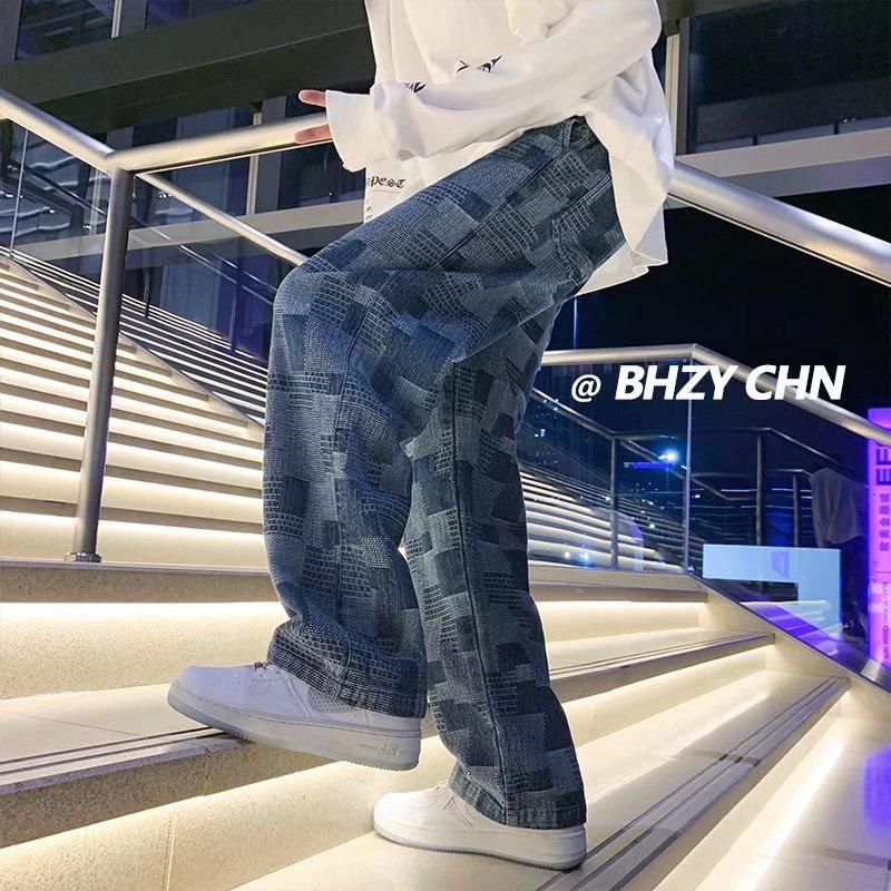 Herrenjeans im Hongkong-Stil, locker mit weitem Bein: Frühlings-Freizeit-Unregelmäßige Quadratische Wischhose