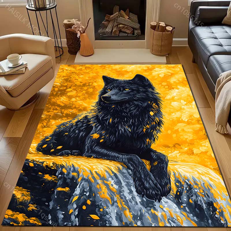 1PC Wolf Mythical Painting Carpet for Living Room Bedroom Sofa Doormat Decor Area Rug Non-slip Floor Mat Machine Washable
