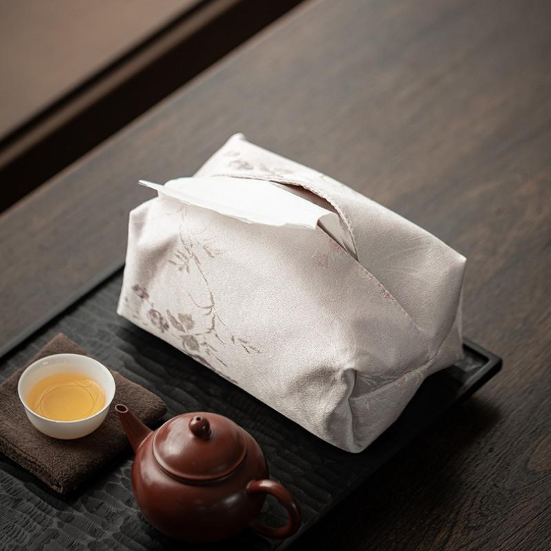 Ribbed fabric tissue bag, Chinese style living room, bedroom, office desk, paper box, tissue storage cover