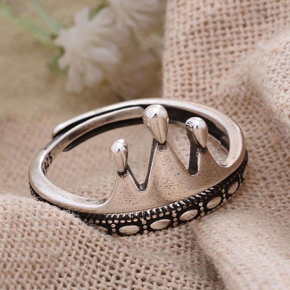 New Arrival Trendy Crown Design Thai Silver Ladies Finger Open Rings For Women Birthday Gift Never Fade