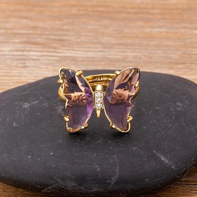 Nidin New Fashion Design Gorgeous Butterfly Ring Sweet 10 Colors Transparent Crystal Adjustable Rings for Women Party Jewelry