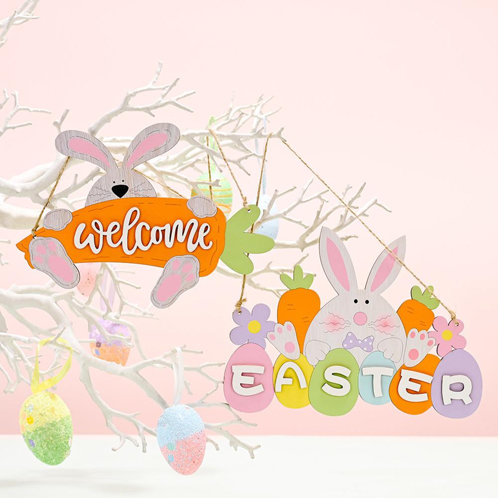 Colorful Wooden Easter Pendant Easter Carrot Element Letter Card Decoration For Indoor Outdoor Parties Exquisite Gifts