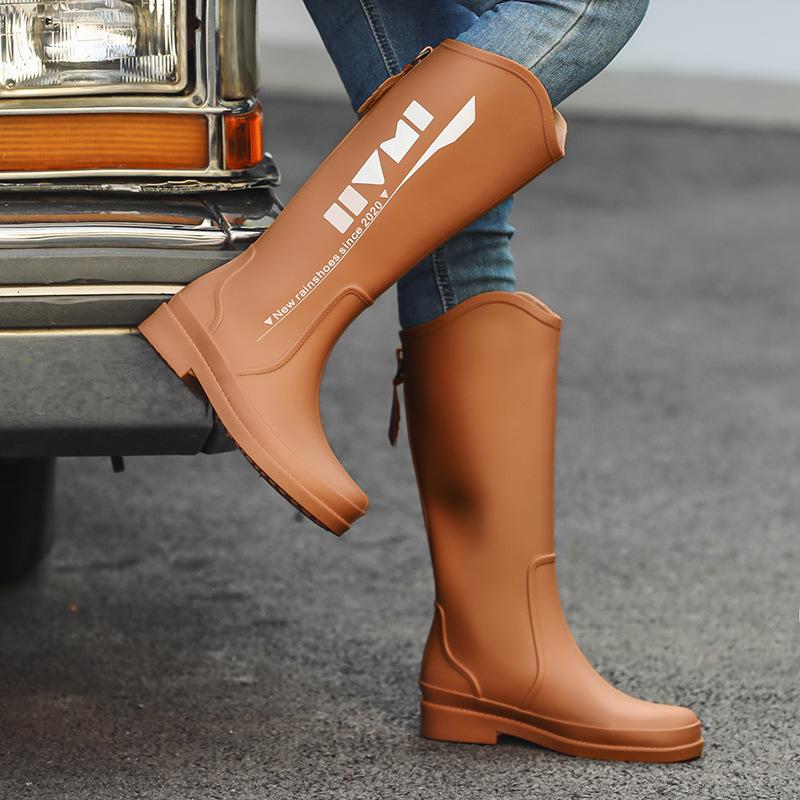 New high tube rain shoes women's water shoes fashion rain boots outdoor rubber shoes fleece thickened non-slip water boots