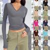 2025 Autumn/Winter Women's V-Neck Long Sleeve Slim-Fit Versatile T-Shirt