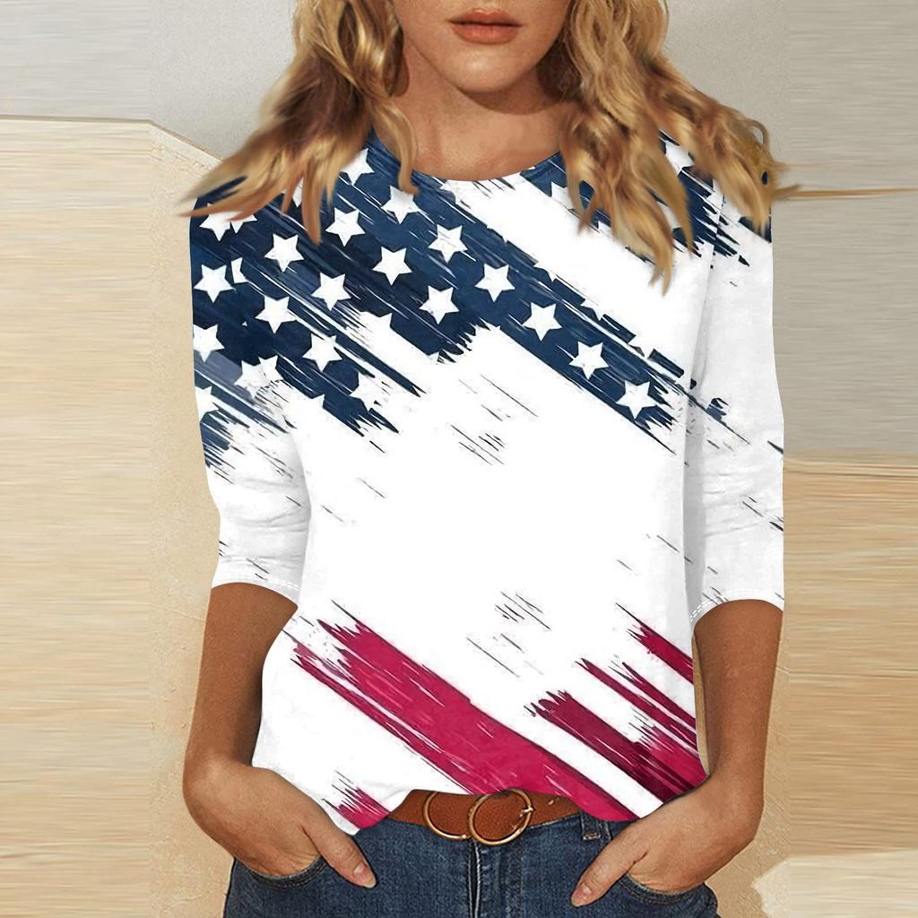 Women's Casual 3/4 Sleeve T-Shirts O- Neck Tops