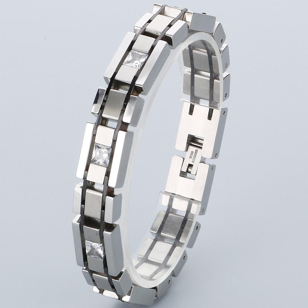 Edelstahl Herren Kettenarmband für Mann Modern Sein Geburtstag Weihnachtsgeschenk Schmuck mit Luxus Zirkonia