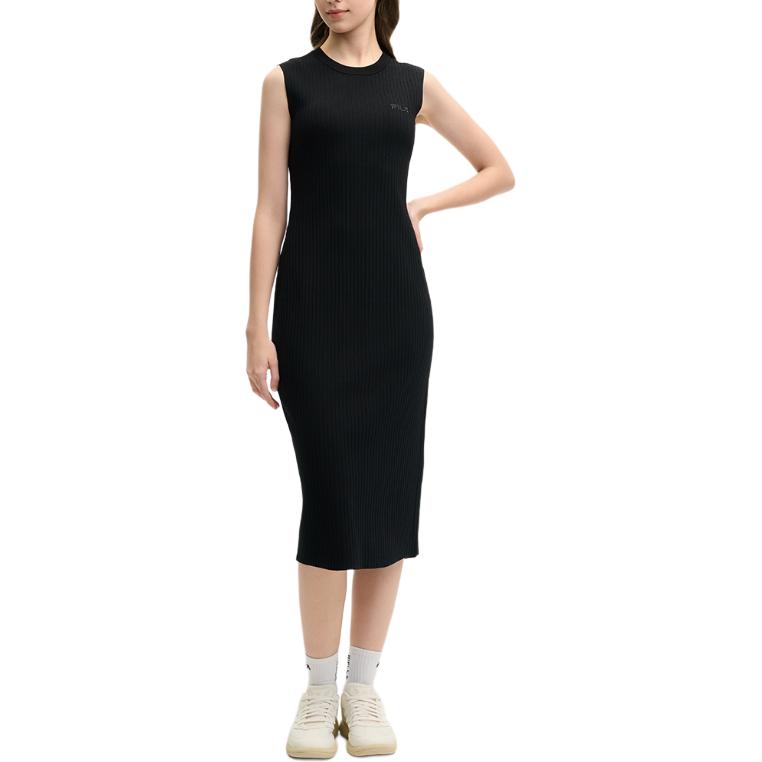 FILA Modern Heritage Fashion Casual Simple Solid Color Sleeveless Dress Women dresses Black F51W528302F-BK