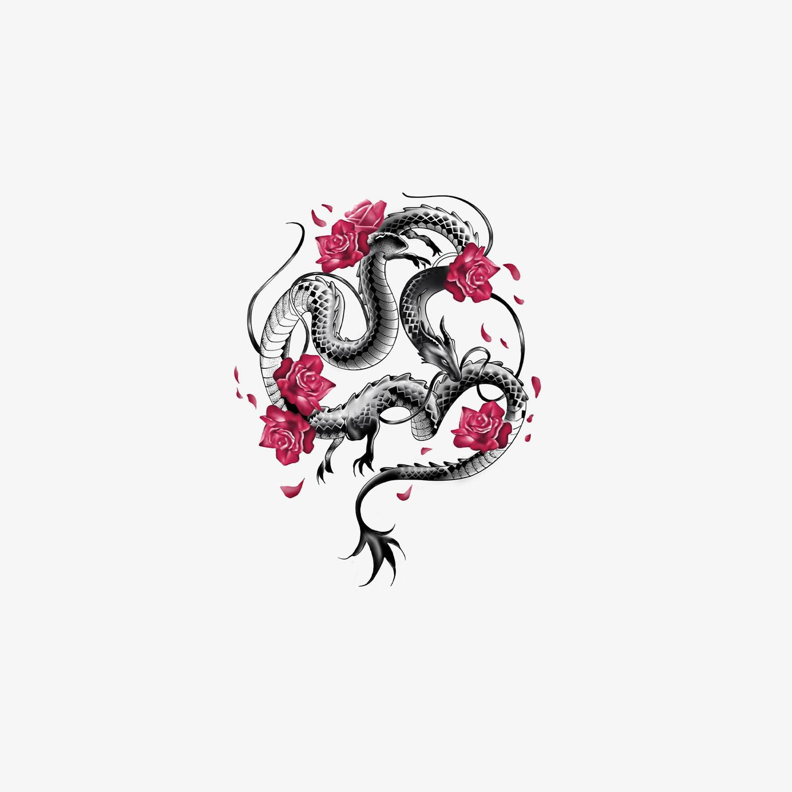 Dark Retro Personalized Rose Domineering Dragon Wrapping Tattoo Sticker 12*19CM