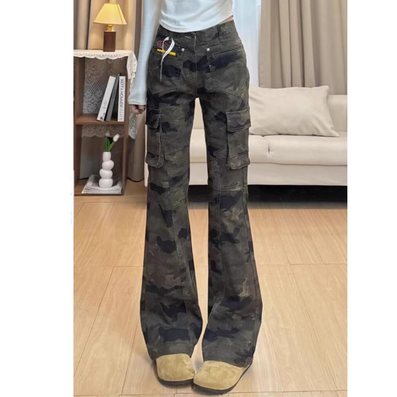 

Women s Summer Slimming Camouflage Cargo Pants – Low Waist, Multi-Pocket, Straight Leg, Versatile Street Style. L
