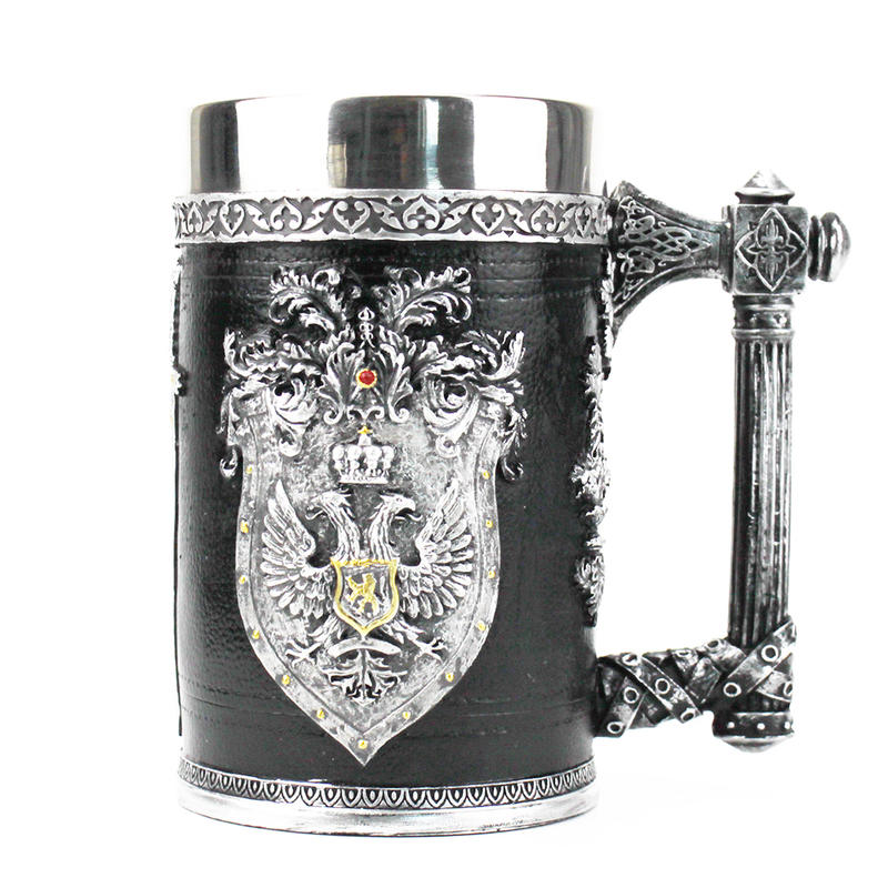 Stein Beer Cups Double Headed Eagle Eagle Sword and Skull Shield 304 Stainless Steel Coffee Cup 600ml | Cups
