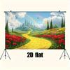 1 Piece of Magical Castle Fairy Tale Background Cloth - Red Poppies  Yellow Pebble Paths  and Rainbow Castle Scenes