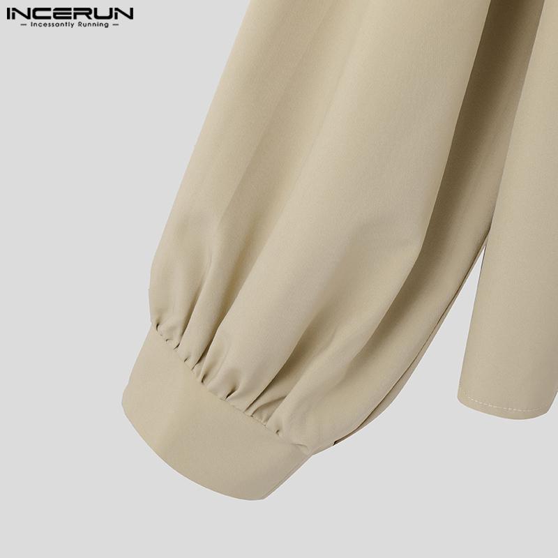 INCERUN Herren Puff Langarmshirts Tiefem V-Ausschnitt Ausschnitt Rüschen Casual Loose Tops