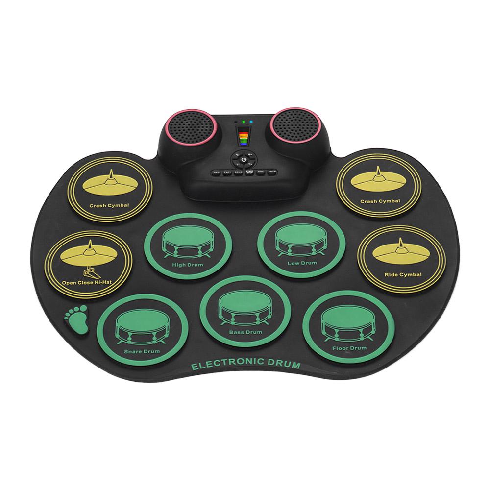 Percussion Instrument Roll Up Silicone Drum Kit Electronic Drum Set Practice 10 Drumpads Built