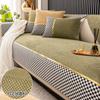 Corduroy Sofa Mat All-season Universal Cushion with Anti Slip Splicing Checkerboard Sofa Cover Soft Machine Washable Sofa Cover