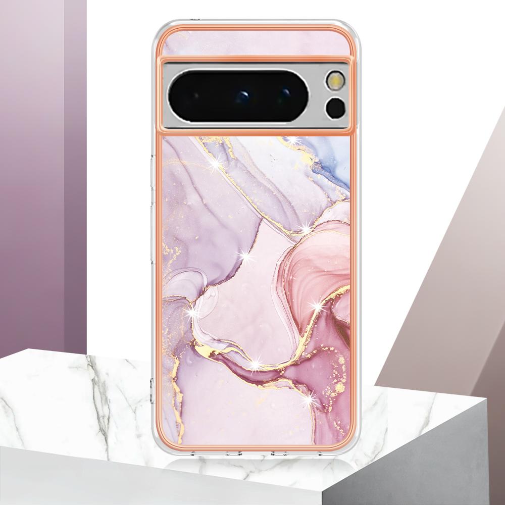 For Google Pixel 8 Pro TPU Case with IMD Marble Pattern Electroplated Back Cover