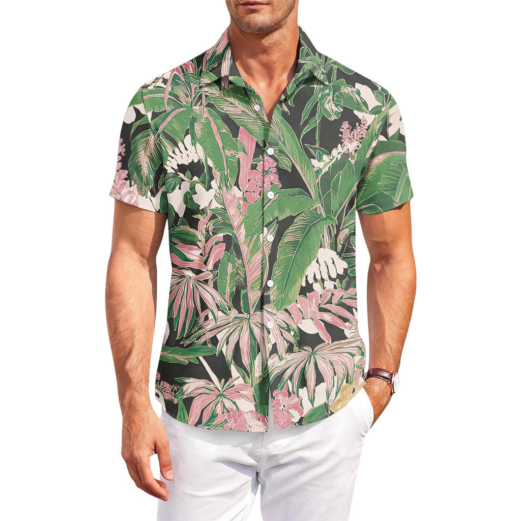 Casual Herenhemd met Korte Mouwen, Losse Pasvorm, met Hawaïaanse Print