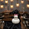 Versatile Festival Scene Decorations Gothic Skull Pumpkin Statue, Halloween Bride Groom Figurine, Pink Bow On Ornament for Desktop Mantel Decor Unique