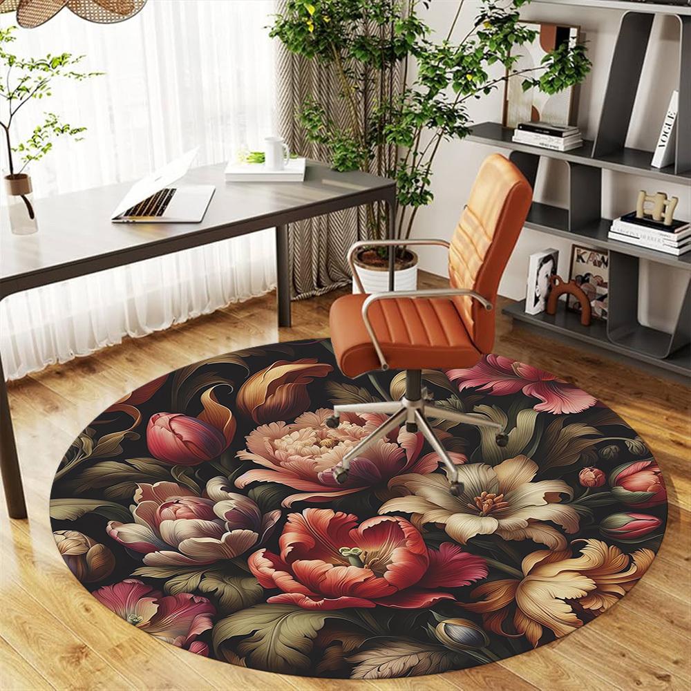 1pc Floral Pattern Round Chair mat Area Rug - Non-Slip, Floor Mat for Office, Bedroom, and Indoor Decor c1118186