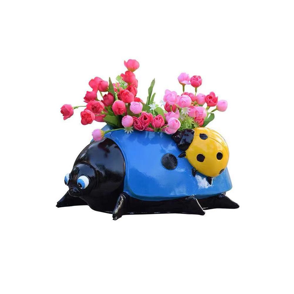 Metal Ladybug Flower Pot Seven-star ladybug flower pot resin craft ornament for garden decoration